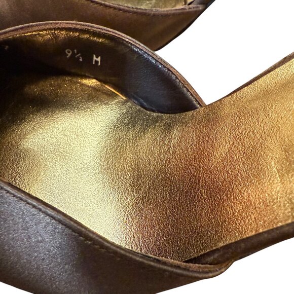 Stuart Weitzman Brown Satin Swarovski Crystal Embellished T-Strap Heels size 9.5 - Picture 5 of 10